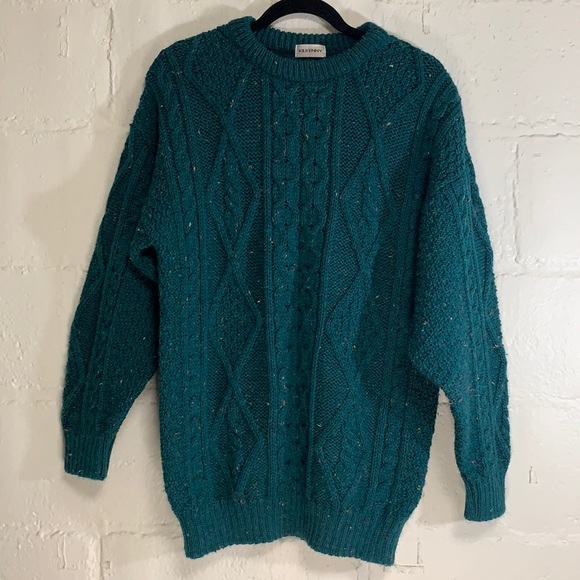 Vintage Sweaters - Vintage Teal Cable Knit Sweater